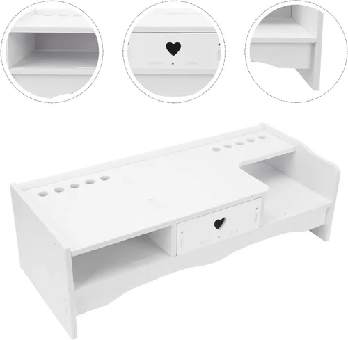 Vista 9 de BESPORTBLE Soporte elevador para monitor de computadora con cajón, organizador de escritorio para oficina en casa, estante de almacenamiento