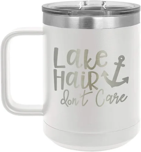 Vista 18 de LAKE HAIR NO CUIDAR Taza de café negra de 15 oz con tapa superior deslizante Taza de café de viaje aislada Ideas de regalo de cumpleaños