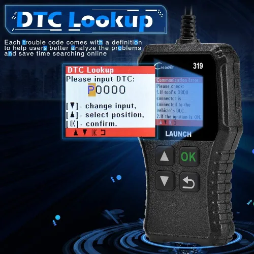 Vista 4 de LAUNCH Lector de código de falla del motor del escáner OBD2, lector de código CR319, herramienta de escaneo de diagnóstico CAN soporta búsqueda DTC