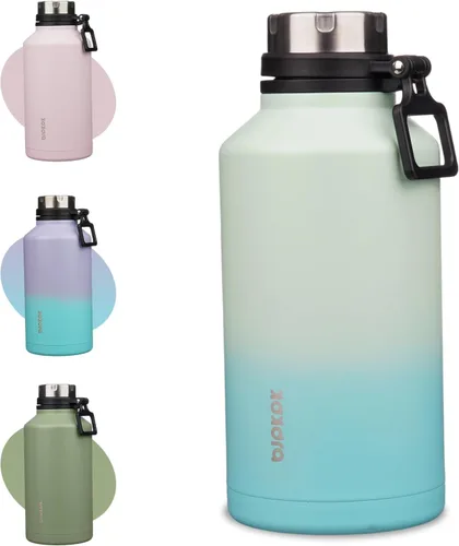 Vista 18 de BJPKPK Botella de agua aislada de 24 onzas con asa, sin BPA, botella térmica de viaje de acero inoxidable reutilizable, botella de agua grande, Negro