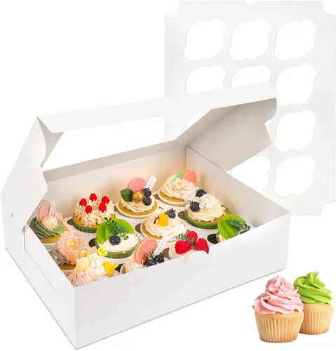 Vista 8 de Moretoes 3 cajas negras para cupcakes con ventana (12 contenedores para cupcakes)