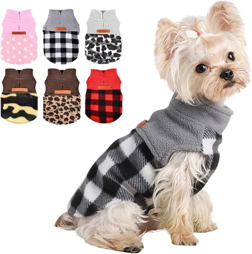 Vista 8 de Suéteres para Perros Pequeños Macho Hembra, Suéter a Cuadros para Cachorros Chaleco de Ropa de Perro de Forro Polar, Suéter Elástico XSmall