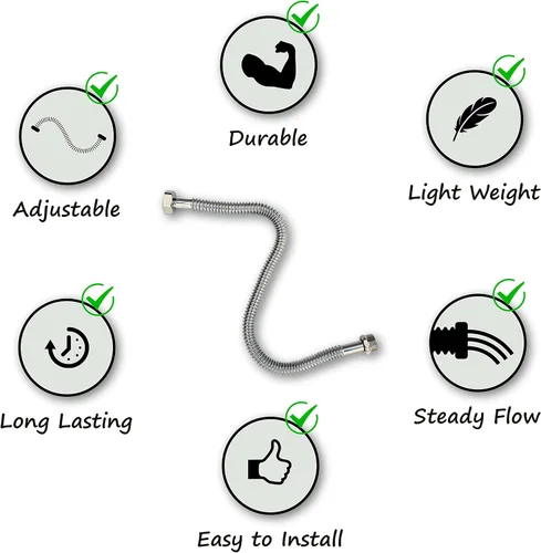 Vista 7 de BBros Products - Manguera de jardín ajustable de acero inoxidable flexible y de sujeción (2 pies)