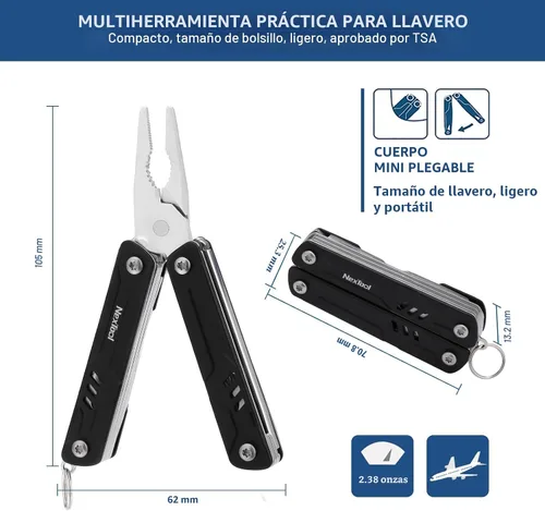 Vista 2 de NexTool Mini multiherramienta - Llavero 9 en 1 multiherramienta con alicates de punta de aguja, tijeras, extractor SIM y destornilladores