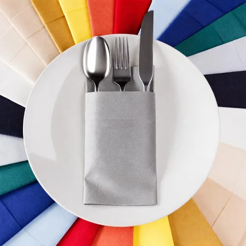 Vista 18 de Servilletas de bolsillo American Homesttead, paquete de 50 unidades, 15.75 x 15.75 pulgadas, papel de lino con tacto airlaid, plegadas con bolsillo