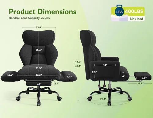 Vista 2 de DurayLoly Silla de oficina grande y alta con brazos y respaldo ajustables, silla de oficina ergonómica con reposapiés y tela cómoda para oficina