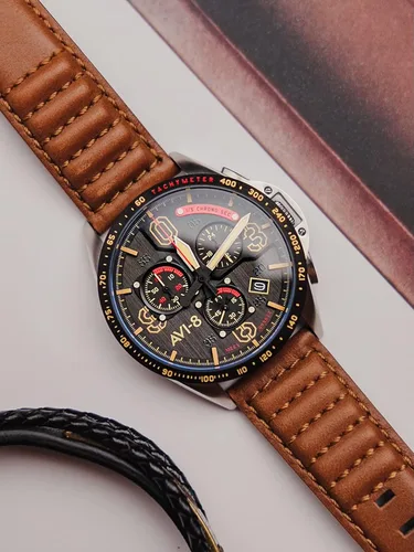 Vista 6 de AVI-8 P-51 Mustang Blakeslee Chrono Negro Marrón