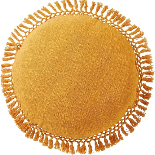 Vista 10 de Indigo Ink - Almohadas decorativas para sofá o cama, decoración bohemia del hogar, almohada redonda de algodón de 20 x 20 pulgadas con borlas