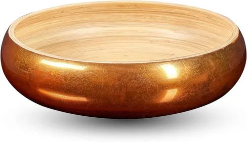 Vista 10 de LEXA Frutero de bambú para encimera de cocina, 12 pulgadas grande y redondo, cuenco de fruta de madera lacada artesanal o cuenco para dulces, cesta