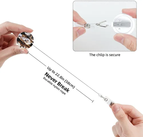 Vista 5 de Carrete de insignia con clip para cinturón, llavero retráctil para enfermera, bulldogs ingleses, clip de identificación para mujeres y hombres