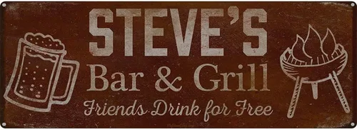 Vista 61 de Adam's Bar and Grill Friends Drink for Free, cartel de aluminio de 5.75 x 15.5 pulgadas, accesorios personalizados para bar y decoración de pared