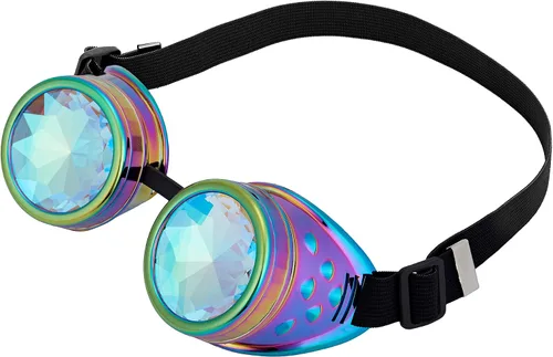 Vista 46 de Gafas caleidoscopio para raves trippy psicodélico steampunk con lentes de cristal de difracción de prisma arcoíris