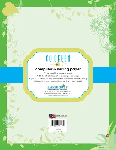 Vista 2 de Barker Creek Papel de computadora de diseño, Go Green, 8.5 x 11 pulgadas, papel de impresora decorativo, papelería, 50 hojas por paquete