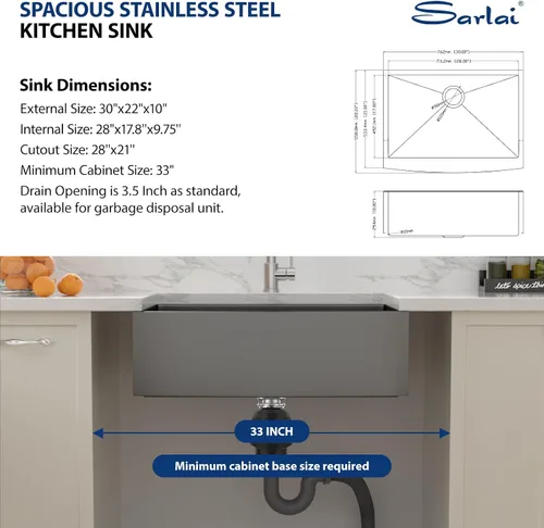 Vista 6 de Sarlai Fregadero negro de granja – Fregadero de cocina frontal con delantal de 30 pulgadas x 22 pulgadas, fregadero de cocina estilo casa de campo
