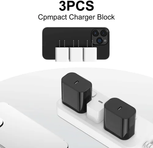 Vista 5 de Bloque de cargador de pared USB C para iPhone 16 15 14 13 12,20 W iPhone USB-C adaptador de corriente bloque de carga rápida, mini caja de enchufe