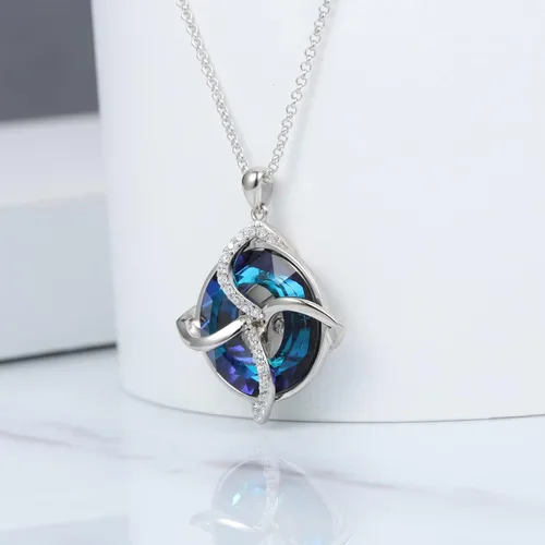 Vista 5 de ZLILIJAN Celtic Knot Irish Knot Necklace 925 Sterling Silver Good Luck Pendant Blue Circle Crystal Necklace Irish Symbols Gaelic Jewelry Gift for