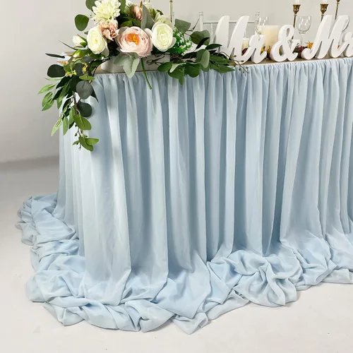 Vista 3 de Falda de mesa de chiffon con longitud extra, 6 pies, 9 pies, 14 pies, mantel transparente, para baby shower, cumpleaños, decoración principal
