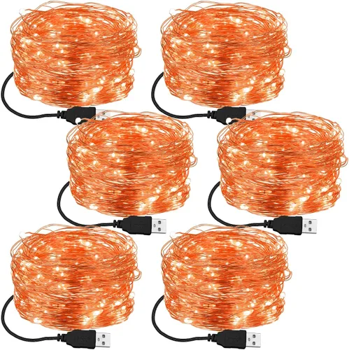 Vista 8 de Macarrie 6 piezas de luces de cadena USB de 33 pies con 100 LED, luces de hadas alimentadas por USB para decoración de Navidad, interior, exterior