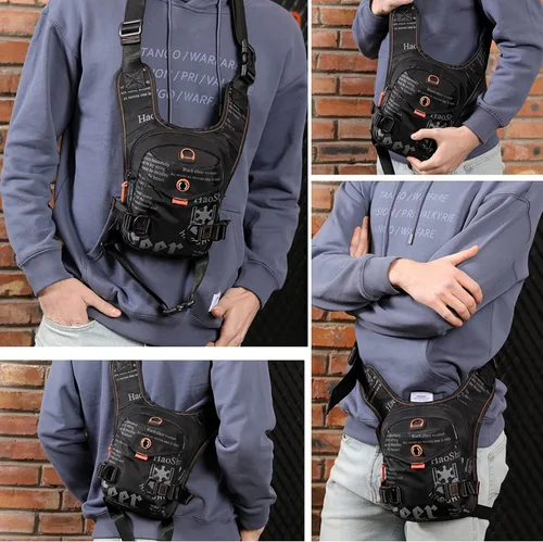 Vista 3 de GFun Riñonera de cintura impermeable para mensajero, bolsa táctica militar, muslo, cadera, para exteriores, con agujero para auriculares, viajes
