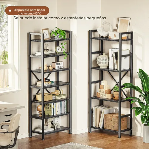 Vista 5 de SUPERJARE – Estantería triple de 4 niveles, estantería con 11 estantes de exhibición abiertos, estantería amplia para libros y oficina, color negro