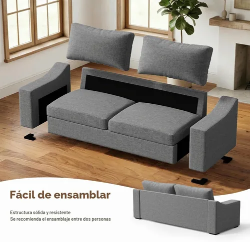Vista 8 de ELUCHANG Sofá moderno de gran tamaño de 85 pulgadas para sala de estar, sofá de 3 plazas de lino natural con asientos extra profundos, cojín de sofá