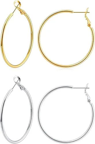 Vista 46 de Gacimy Aretes de aro de oro para mujer, aros finos chapados en oro de 14 Negro