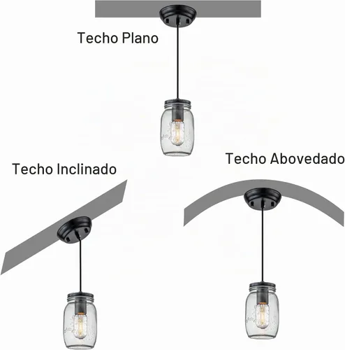 Vista 5 de Lámpara colgante ajustable para isla de cocina, 1 luz colgante de cristal Mason Jar (2 unidades)