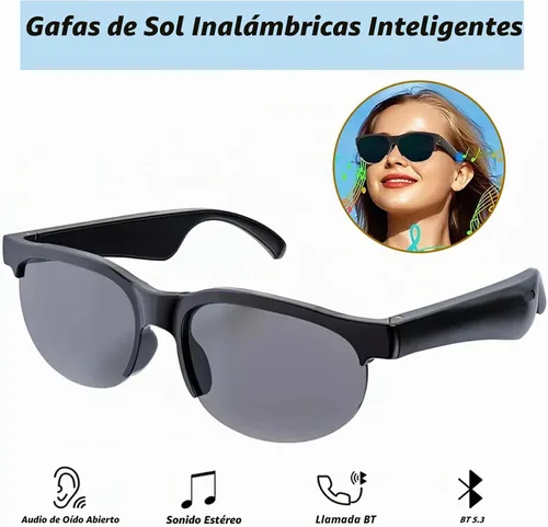 Vista 2 de Lentes inteligentes, lentes de sol polarizados Bluetooth con micrófono de audio integrado y altavoces con oreja abierta, protección UV y control