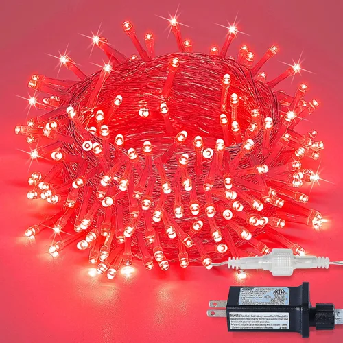 Vista 13 de Cadena de 200 luces LED de 98 pies, impermeables con 8 modos con memoria, fuente de alimentación certificada por UL de 30 V para el hogar, jardín