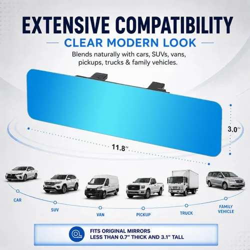 Vista 7 de SkycropHD Espejo retrovisor antirreflejo sin marco, espejo panorámico de gran angular interior, elimina puntos ciegos para automóvil, SUV, camión