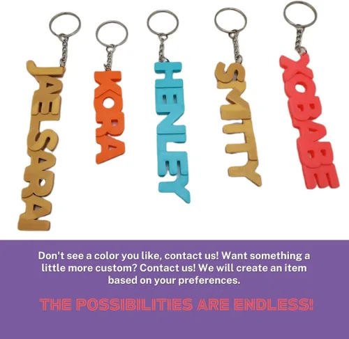 Vista 6 de Bold Letter Personalized Keychain, 3D Printed Keyring, Custom Name, Personalised Party Favor, 3D Printed Keychain, Stocking Stuffer (Custom)