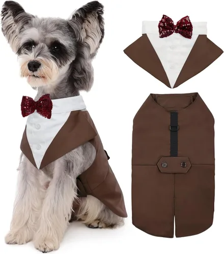 Vista 36 de Kuoser Conjunto de esmoquin para perro, traje de perro y bandana, disfraz Negro