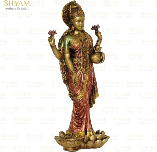 Vista 3 de Murti de bendición de diosa Lakshmi de pie de 10 pulgadas Maa Laxmi Bendición para Pooja Room Mahalaxmi Estatua para el hogar, templo, mandir