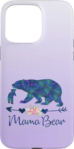 Vista 31 de Teal Blue Purple Floral Mama Bear and One Cub Silver Purple Case for iPhone 17