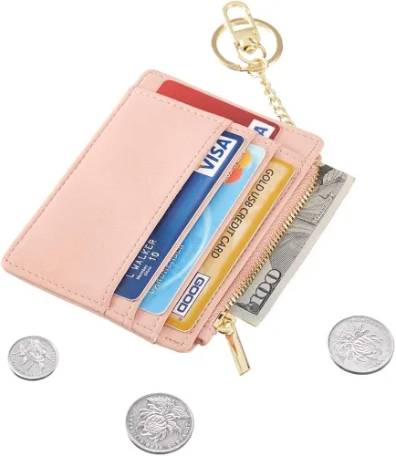 Vista 2 de Sodsay Estuche para tarjetas cartera delgada con bolsillo frontal para mujer sujetatarjetas con llavero