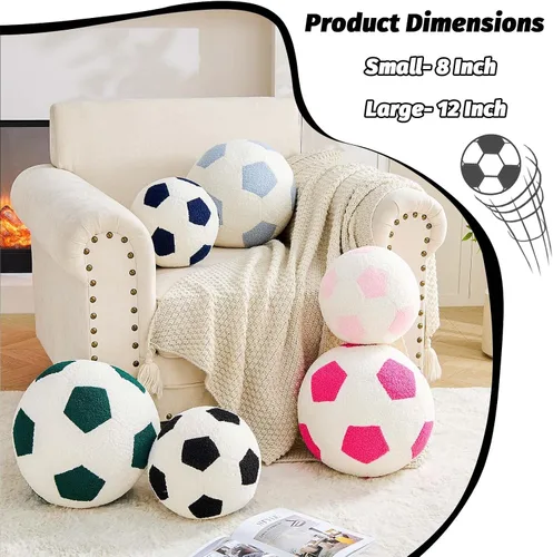 Vista 2 de Uvvyui Almohada de fútbol de fútbol, redonda, estética, decoración del hogar, almohada decorativa suave para fútbol, pelota deportiva, almohadas