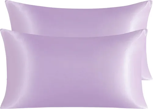 Vista 31 de NTBAY Paquete de 2 fundas de almohada estándar de satén para cabello y piel, lujosas y sedosas fundas de almohada con cierre de sobre, 20 x 26