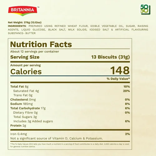 Vista 2 de Britannia Crackers 50 50 Maska Chaska Biscuit - Galletas originales horneadas para aperitivos, paquete familiar de 13.12 onzas (13.12 oz)