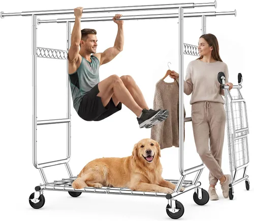 Vista 9 de HOKEEPER Perchero de carga de 650 libras plegable estante de ropa doble Rod
