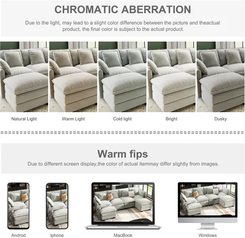 Vista 7 de Seccional Cloud Couch de 107", Sofá Seccional Modular en Forma de U, Sofá de Asiento Profundo de 4 Asientos con 6 Almohadas Extraíbles Lavables y 2