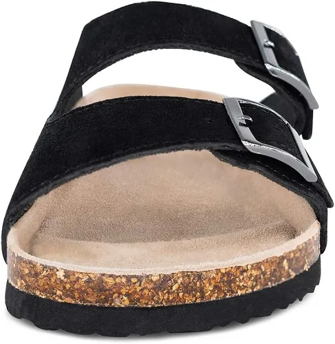 Vista 2 de TF STAR Sandalias de cuero de vaca para hombre, hebilla ajustable de 2 correas, pantuflas informales, plantilla de corcho deslizante