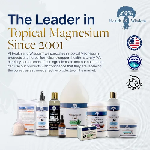 Vista 6 de Health & Wisdom Aceite de magnesio puro con aloe vera, alivio tópico muscular y articular, hidratante natural y puro para la piel, absorción