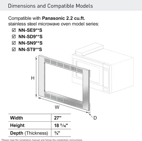 Vista 4 de Panasonic NN-TK922SS - Kit de molduras de 27 pulgadas para hornos microondas de 2.2 pies cúbicos, 27 pulgadas, acero inoxidable y microondas