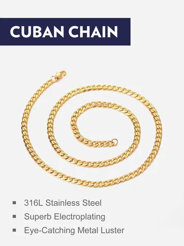 Vista 8 de Bandmax 316L Stainless Steel Men Cuban Curb Link Chain Necklace Gift 3mm6mm9mm12mm Width Heavy Dense Punk Miami Necklace For Men Women 14Inch-30Inch