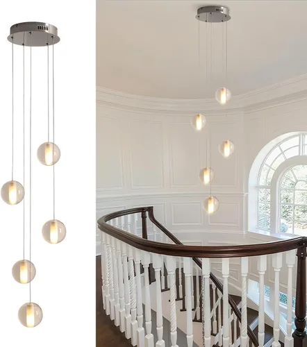 Vista 15 de Lámparas colgantes de oro cepillado de 4 luces para isla de cocina moderna, lámparas colgantes de globo de cristal para comedor sobre mesa, lámparas
