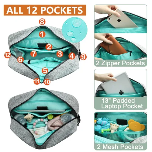 Vista 7 de MOMINSIDE Mochila para pañales, mochila de cuero para mamá papá, bolsa de viaje grande para niños y niñas, se adapta a portátiles de 15 pulgadas, 4