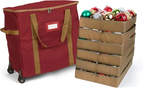 Vista 24 de Covermates Keepsakes Bolsa de almacenamiento ajustable para adornos, con asas de transporte, protección acolchada, ruedas dobles, almacenamiento