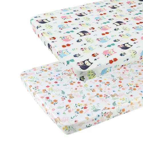 Vista 11 de Onacosht Pack n Play Sheets - Juego de 3 sábanas unisex para bebé, tejido elástico, portátil, de punto de jersey, funda de colchón para cuna