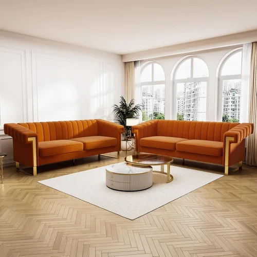 Vista 10 de Sofás de terciopelo de 83 pulgadas para sala de estar, cómodos sofás tapizados de 3 plazas para apartamento moderno para espacios pequeños (negro)