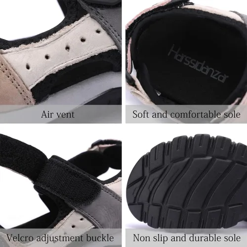 Vista 6 de Harssidanzar Sandalias de cuero para mujer, sandalias para exteriores, sandalias de senderismo, sandalias casuales para caminar, sandalias de playa